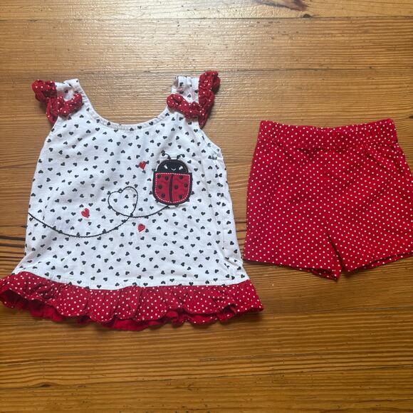 DDG Darlings white red polka dot ladybug sleeveless shirt short set SIZE 24M - Picture 1 of 5